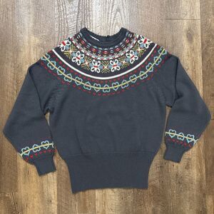 Obermeyer Sweater Ski Pullover Fair Isle Gray Multi Color Hearts Wool Blend S